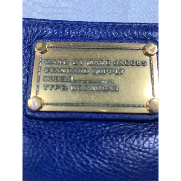 Marc by Marc Jacobs Coin Purse Card Case Cobalt Blue and Gold Cow Leather - Picture 2 of 9